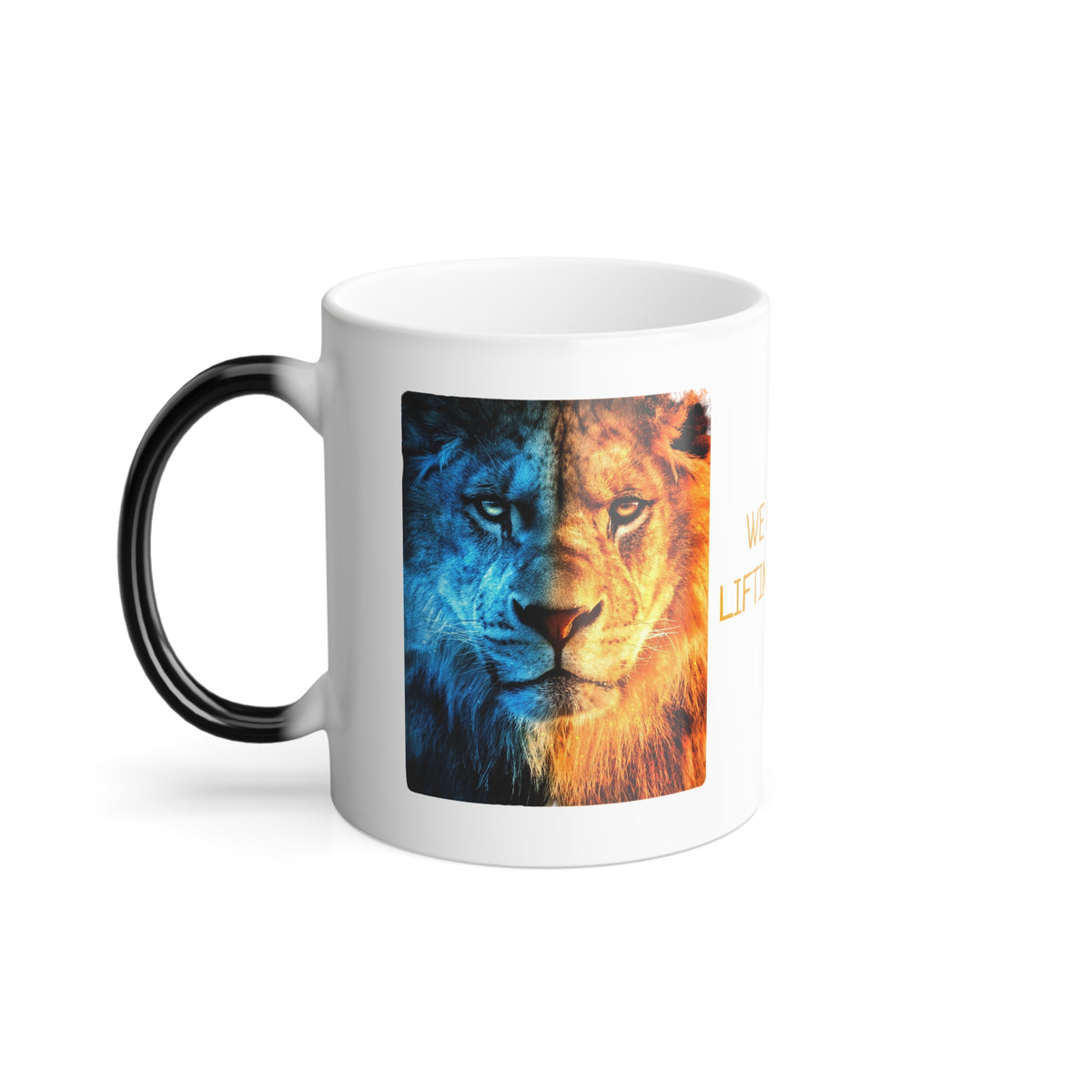 Color-Changing Mug "We Rise By Lifting Others" Inspirational Lion Design, 11 oz - Conscience Garment
