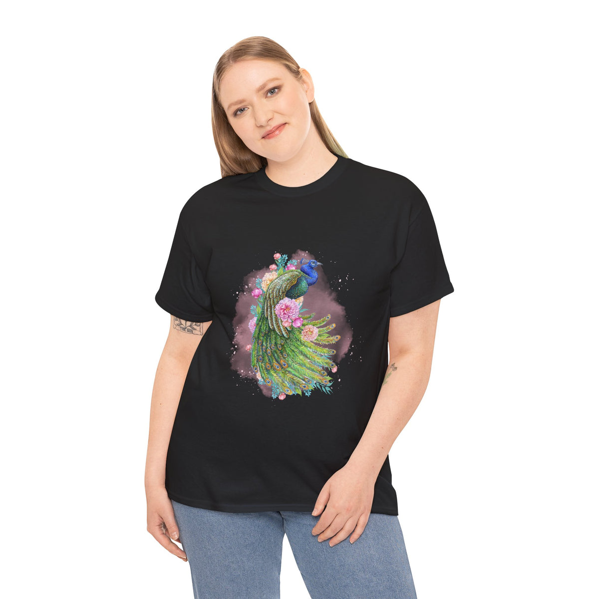 Peacock Floral Unisex Tee, Unique Animal Shirt, Nature Lover Gift, Casual Wear, Artful Graphic Tee - Conscience Garment