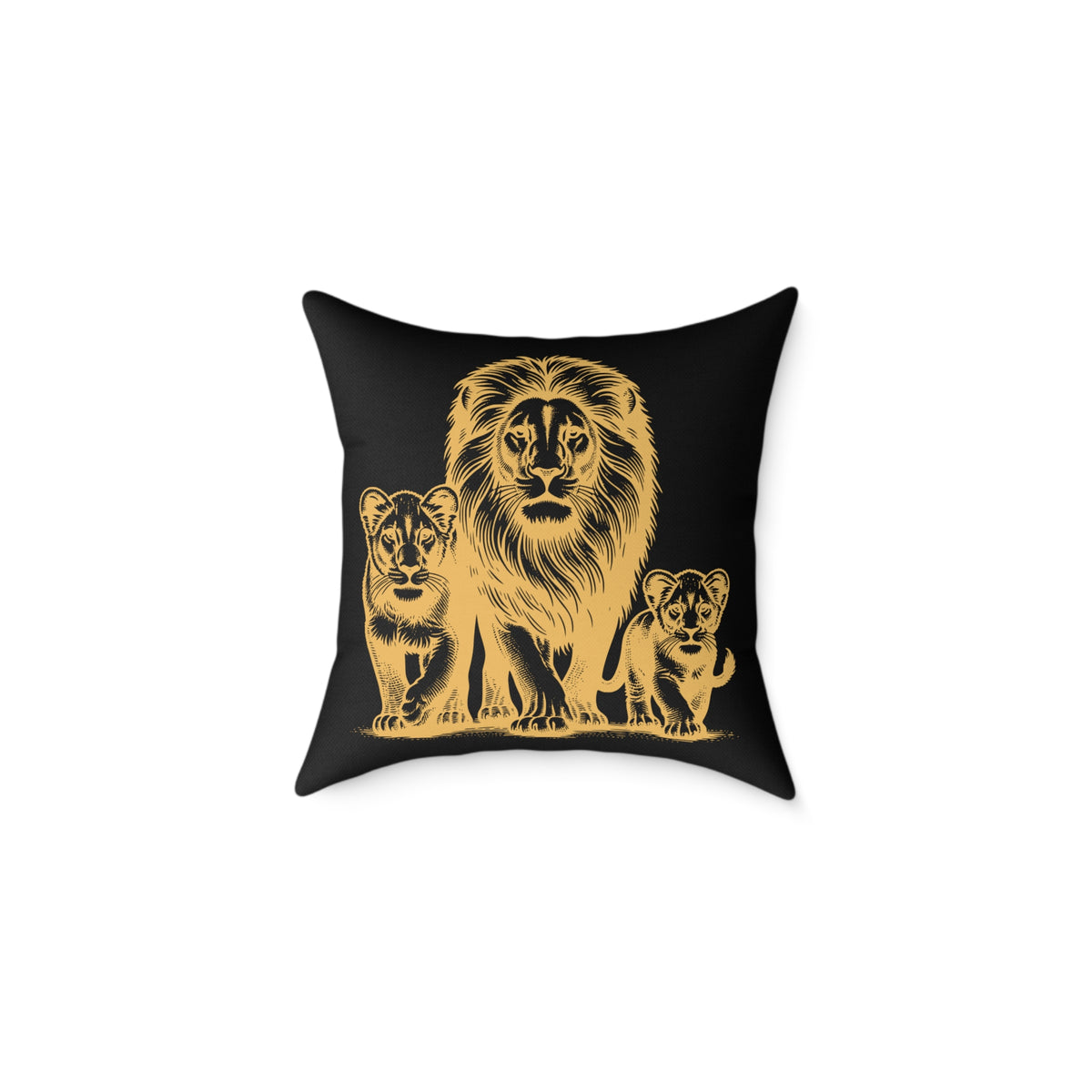 Lion Family Throw Pillow — Gold Safari Lion Cub Decorative Cushion