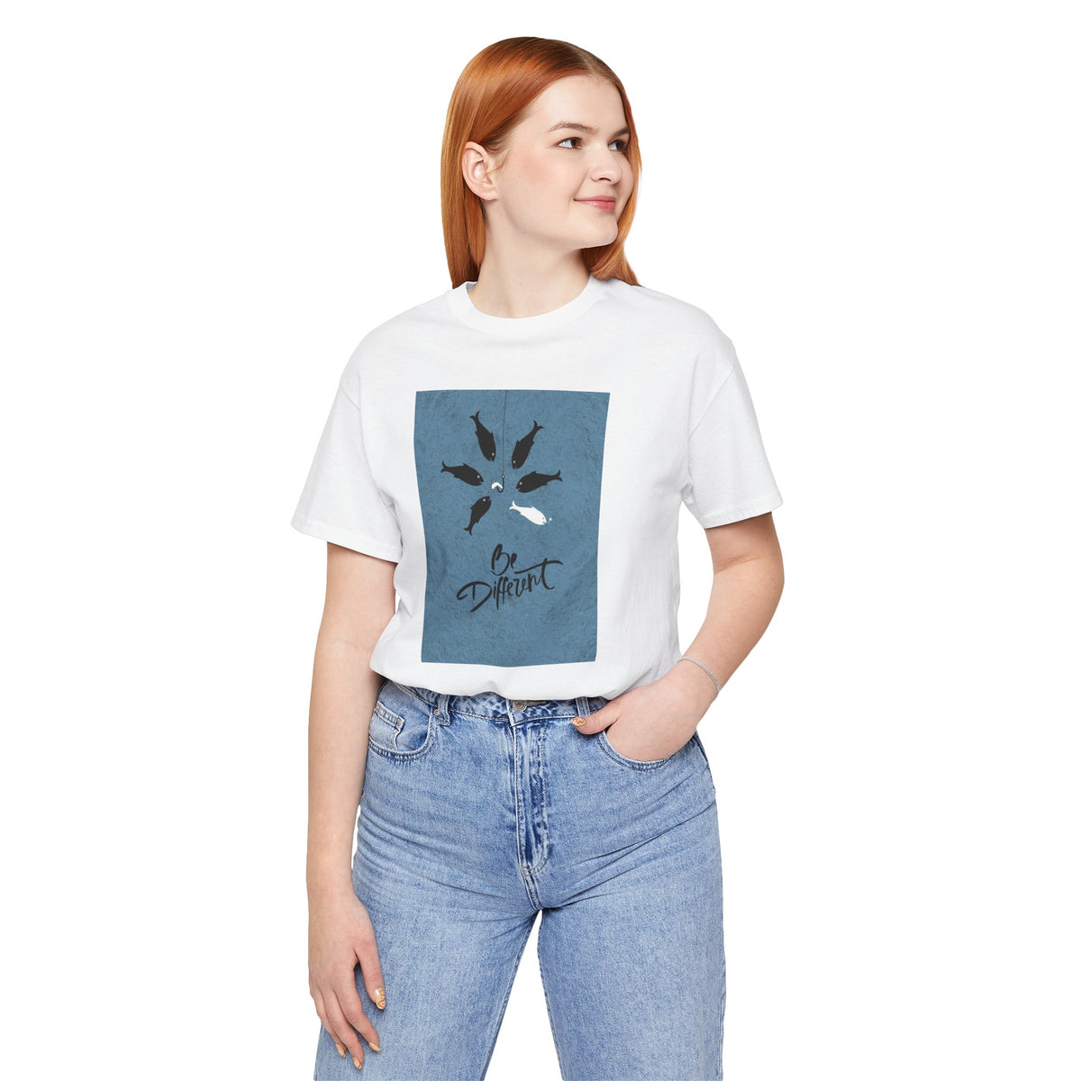 Be Different T-Shirt — Whale Graphic Tee (White on Blue)