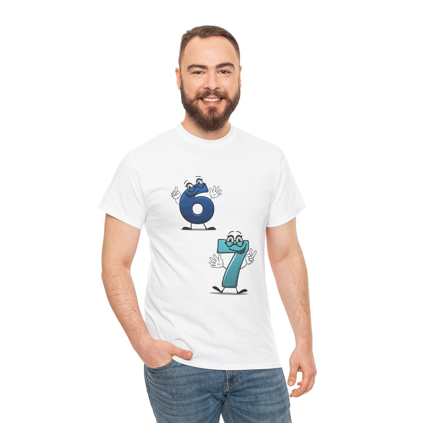 Number 6 & 7 Cartoon Tee — Playful Matching Numbers Graphic T-Shirt - Conscience Garment