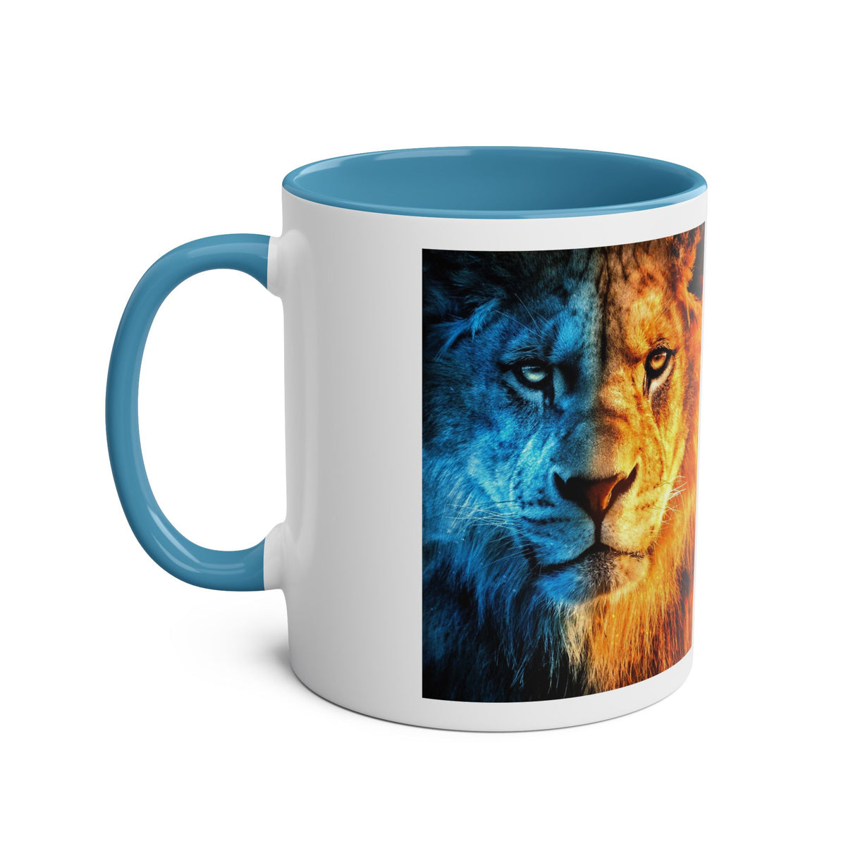 Lion Fire and Water Design Mug, Two-Tone, 11oz - Conscience Garment