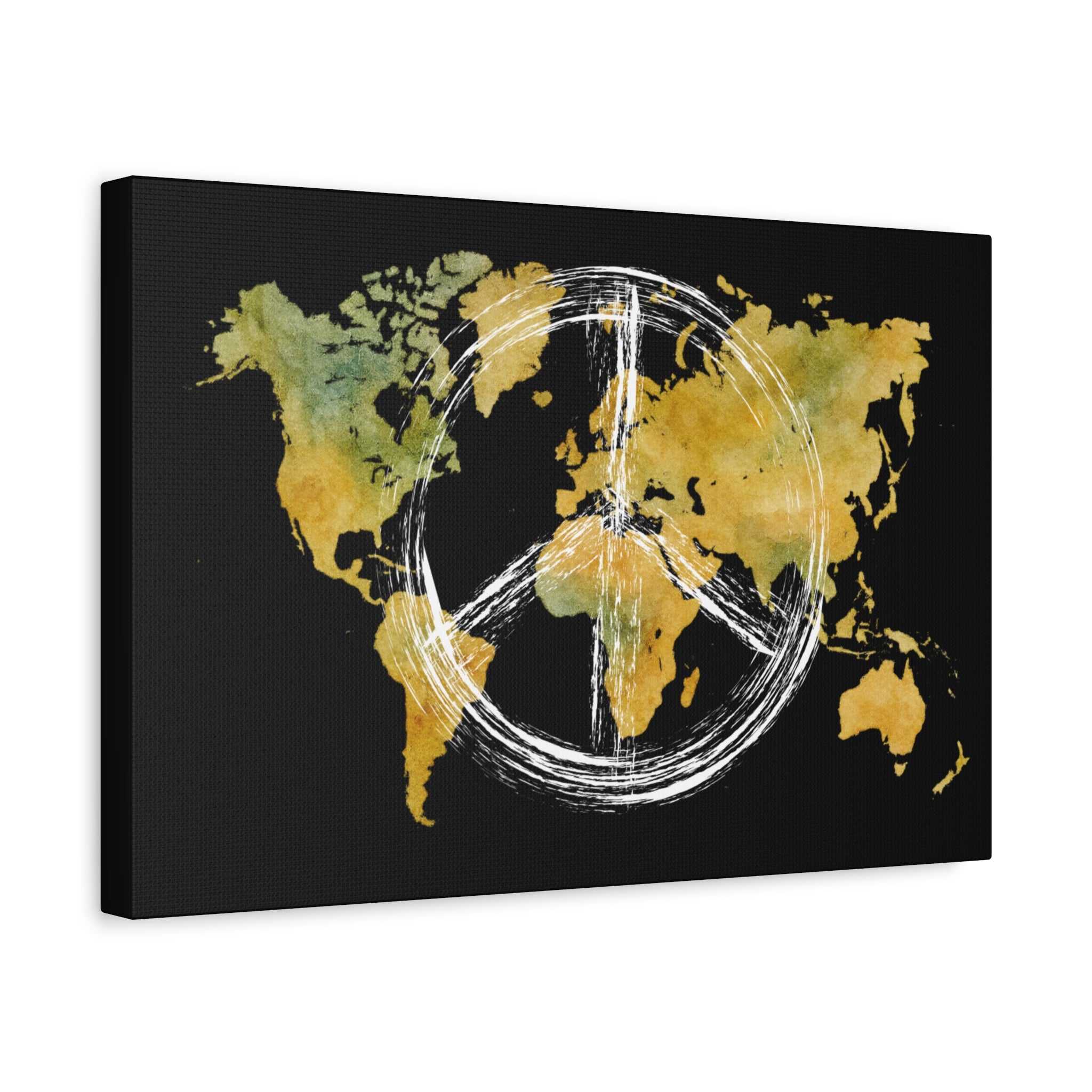 World Map Peace Sign Canvas Print — Matte Stretched Wall Art