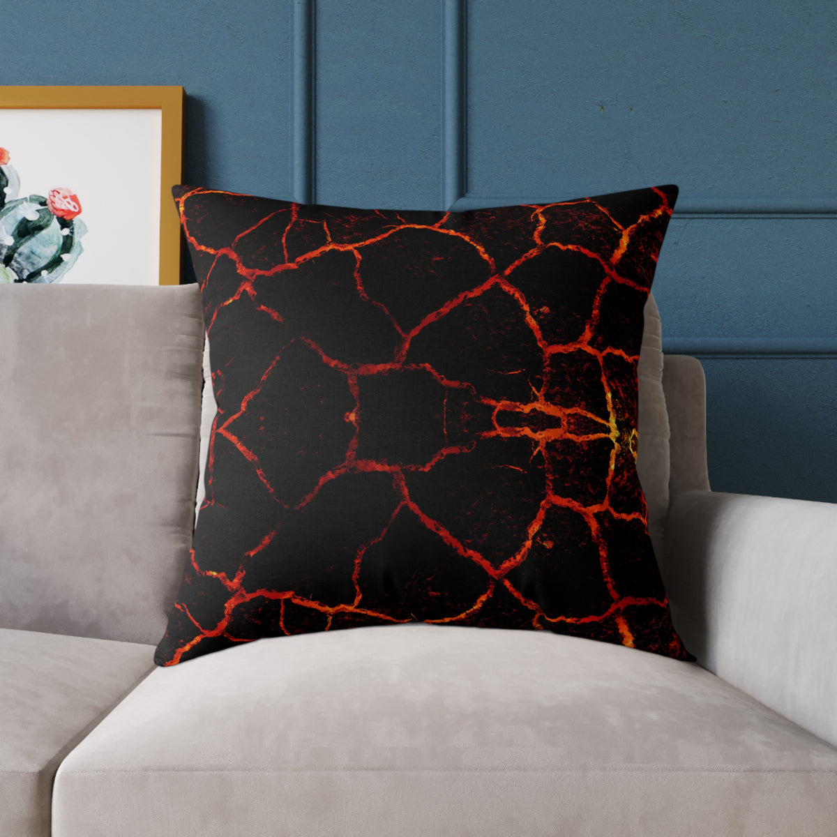 Lava Crackle Square Pillow — Fiery Red Black Decorative Throw Pillow