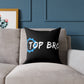 Top Bro Square Throw Pillow - Black Canvas Accent Cushion with Gear Logo