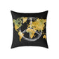 World Map Peace Sign Throw Pillow — Gold & Black Travel Decorative Pillow