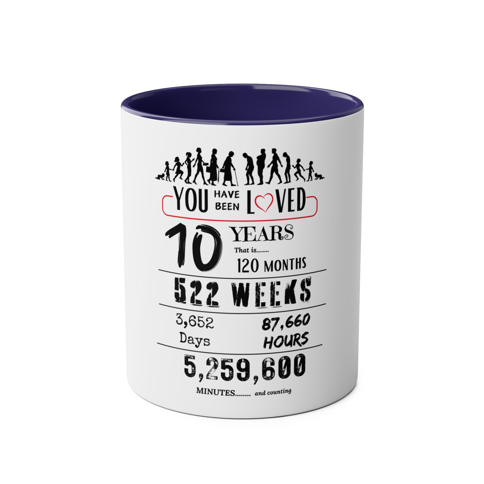 Happy 10th Birthday Gift, Mugs, 2 tone, Boys, Girls, Men, Women, Funny, Age, Facts, Years, Months, Weeks, Days, Hours, Minutes