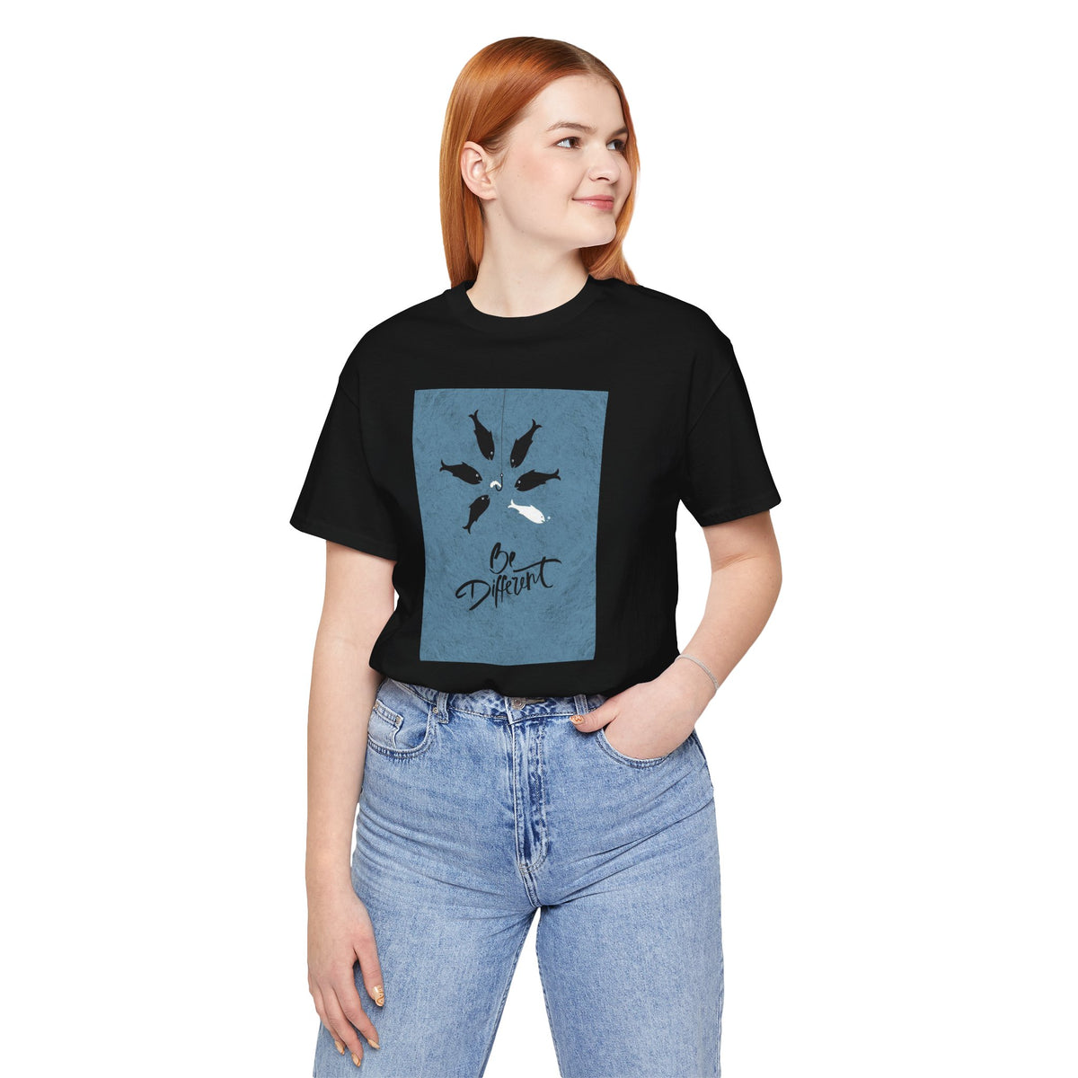 Be Different T-Shirt — Whale Graphic Tee (White on Blue)