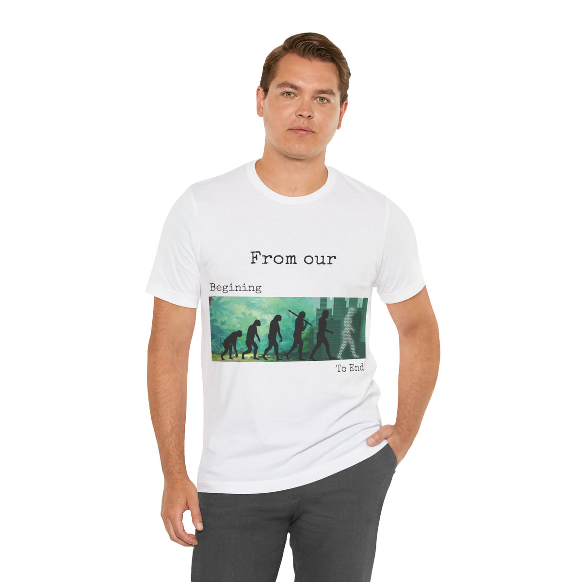 Evolution Timeline T-Shirt — "From Our Beginning To End" - Conscience Garment