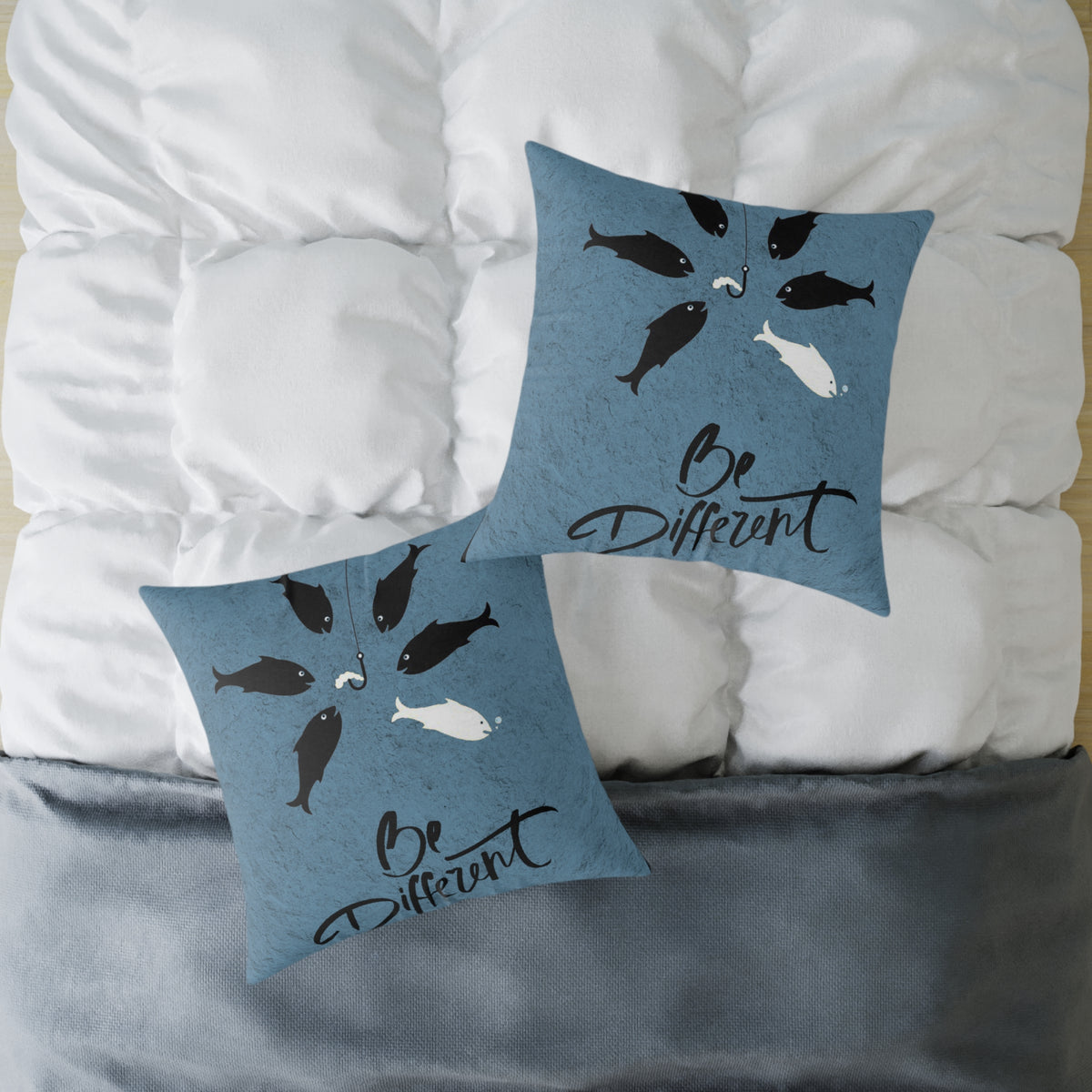 Be Different Fish Throw Pillow – Inspirational Nautical Accent Cushion