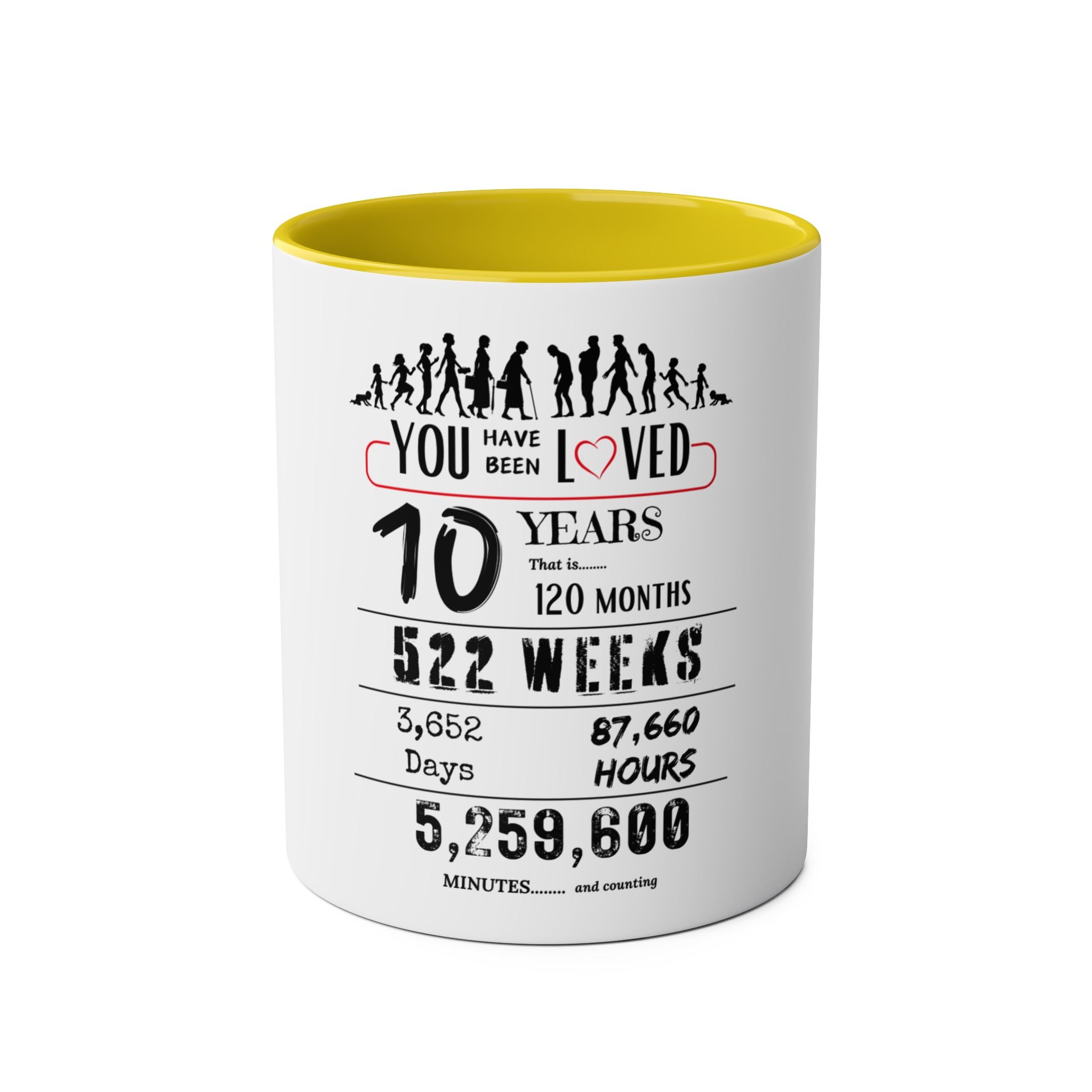 Happy 10th Birthday Gift, Mugs, 2 tone, Boys, Girls, Men, Women, Funny, Age, Facts, Years, Months, Weeks, Days, Hours, Minutes