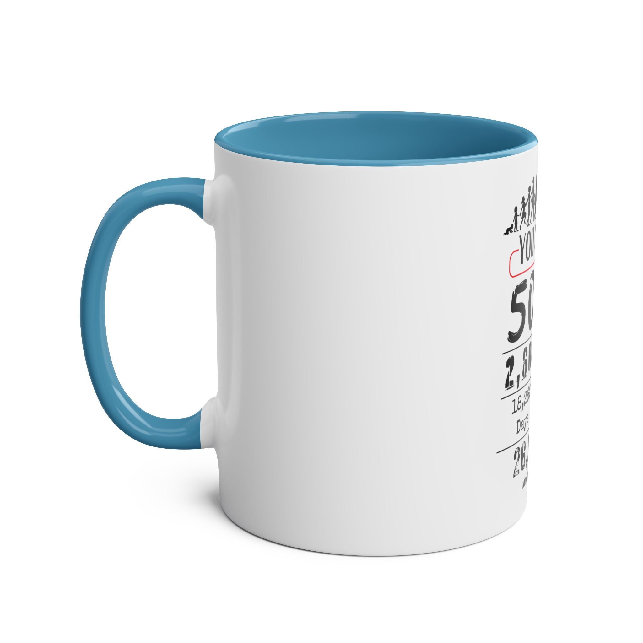 Happy 50th Birthday Gift, Mugs, 2 tone, Boys, Girls, Men, Women, Funny, Age, Facts, Years, Months, Weeks, Days, Hours, Minutes