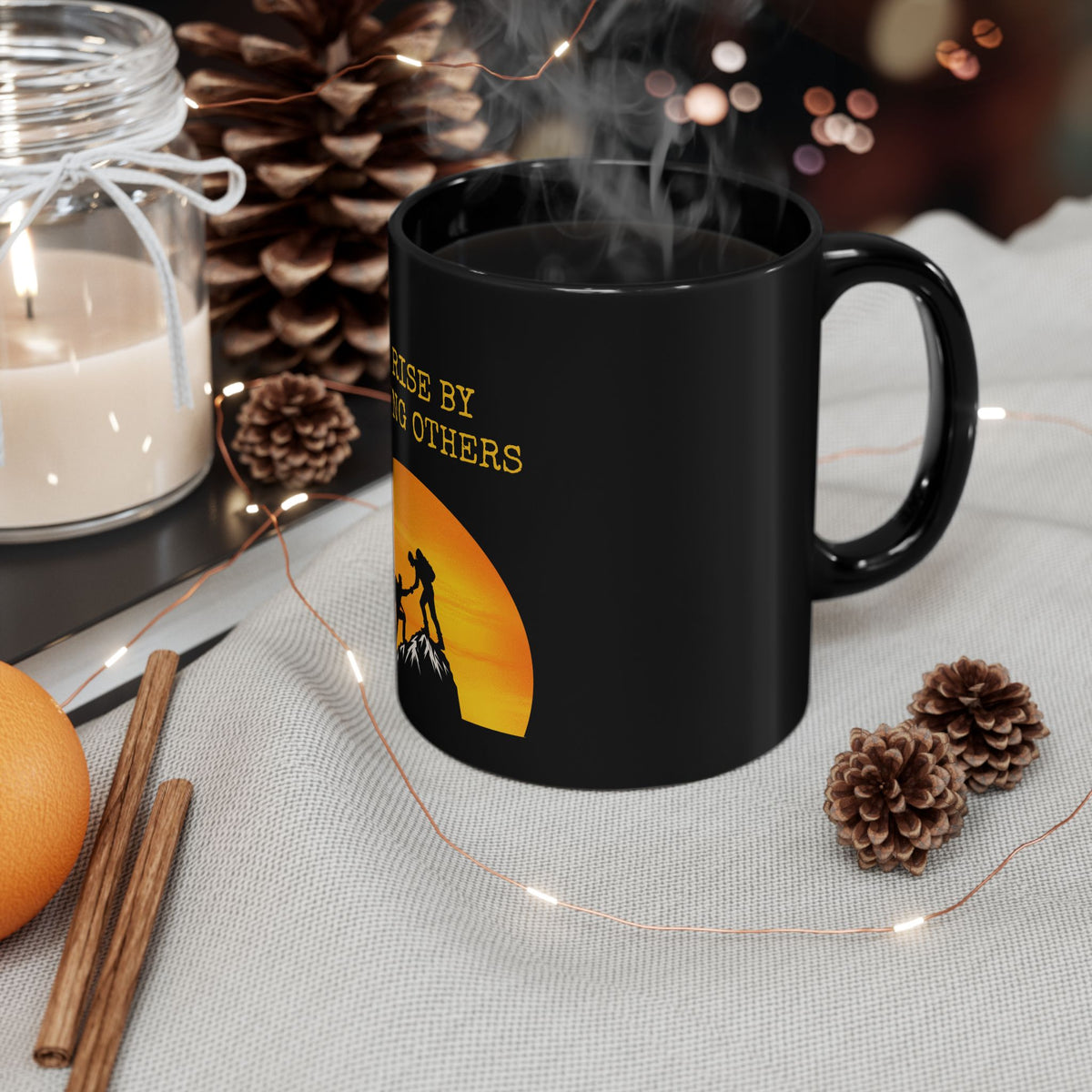 Inspiring Black Mug - We Rise by Lifting Others - Motivational Coffee Cup, Gift for Friends, Inspirational Beverage Mug, Teamwork - Conscience Garment