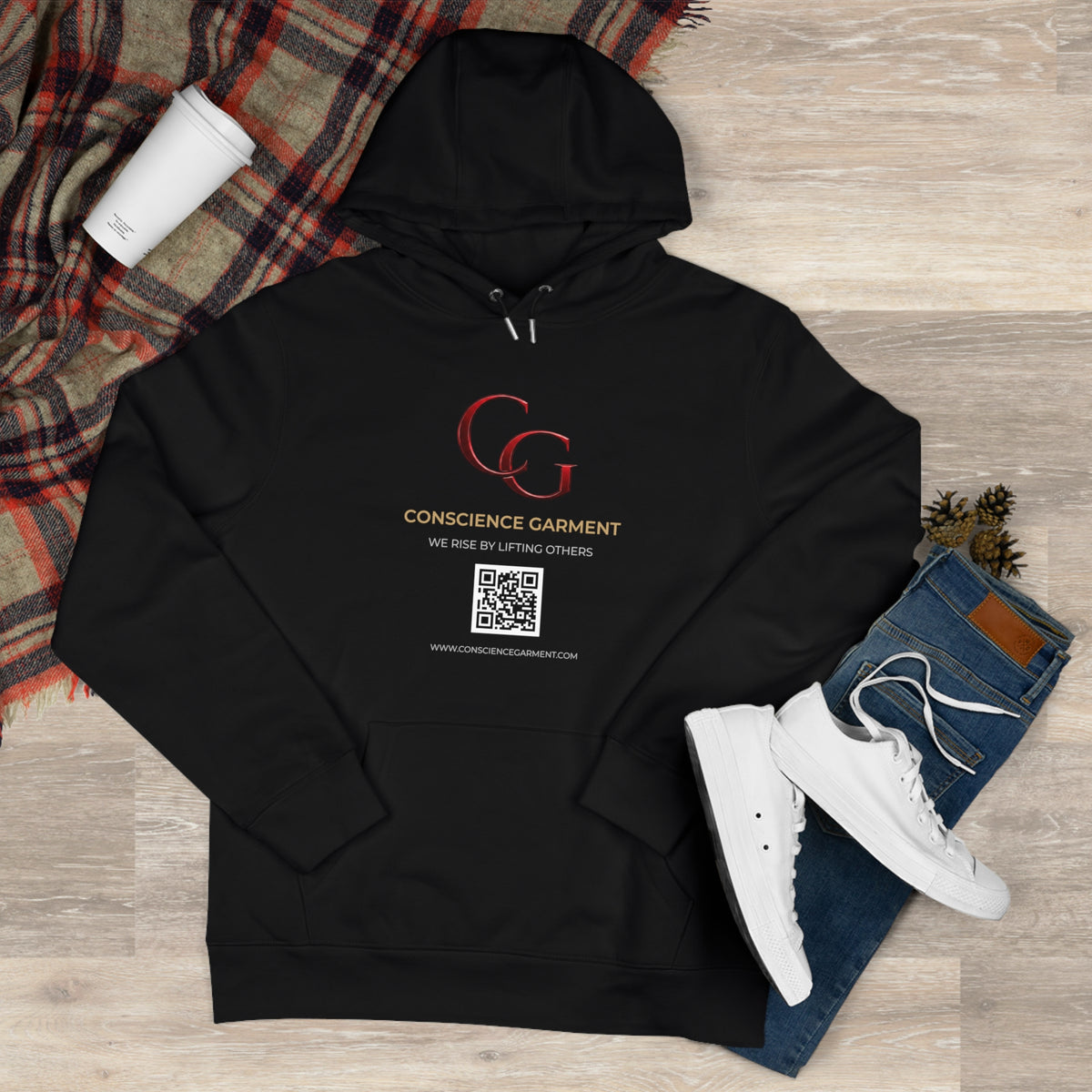 Conscience Garment 'CG' Logo Hoodie — King Hooded Sweatshirt with QR Code