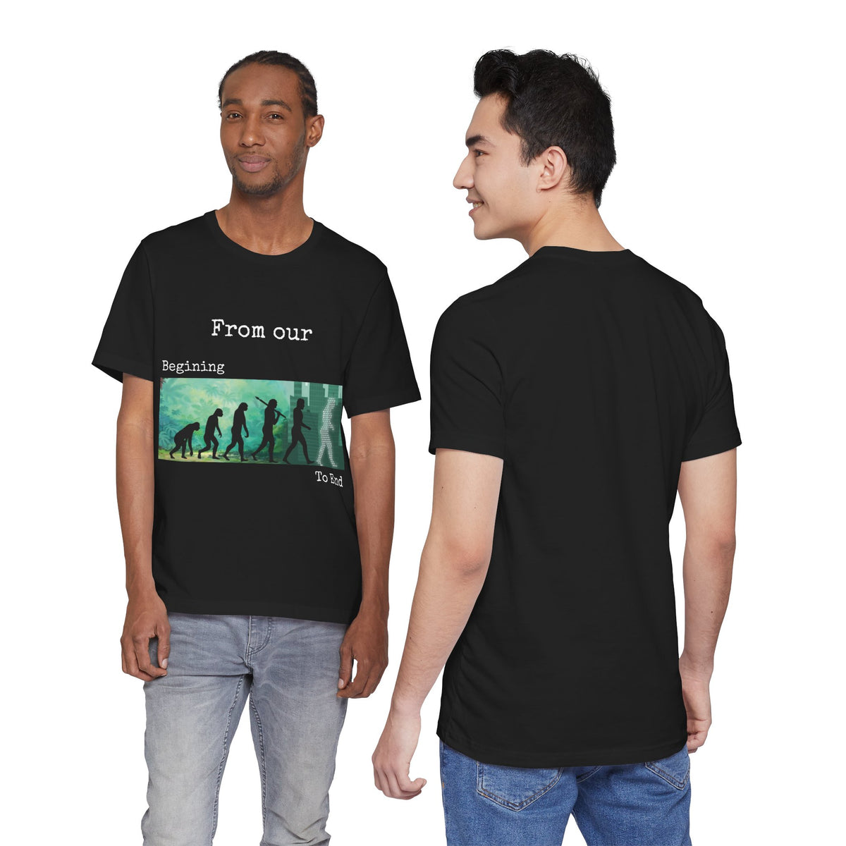 Evolution Timeline T-Shirt — "From Our Beginning To End" - Conscience Garment