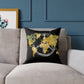 World Map Peace Sign Throw Pillow — Gold & Black Travel Decorative Pillow