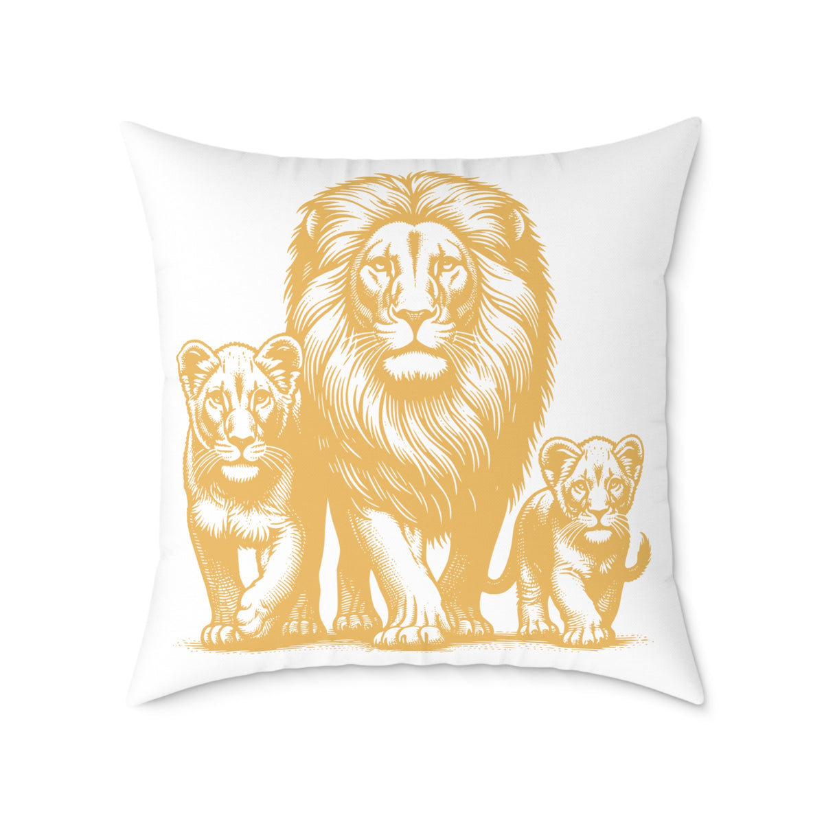 Lion Family Decorative Pillow – Golden Lion & Cubs Square Throw Pillow