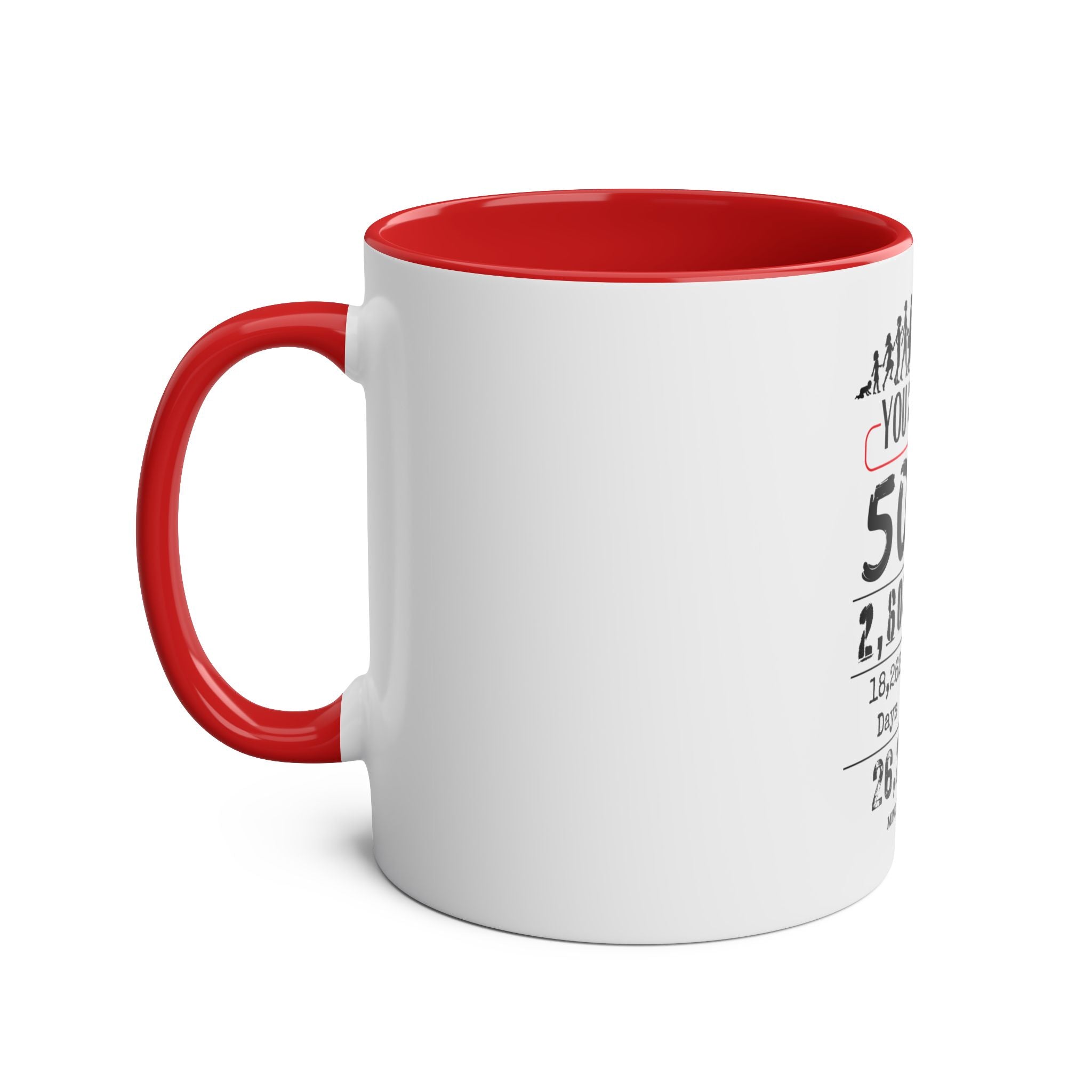 Happy 50th Birthday Gift, Mugs, 2 tone, Boys, Girls, Men, Women, Funny, Age, Facts, Years, Months, Weeks, Days, Hours, Minutes