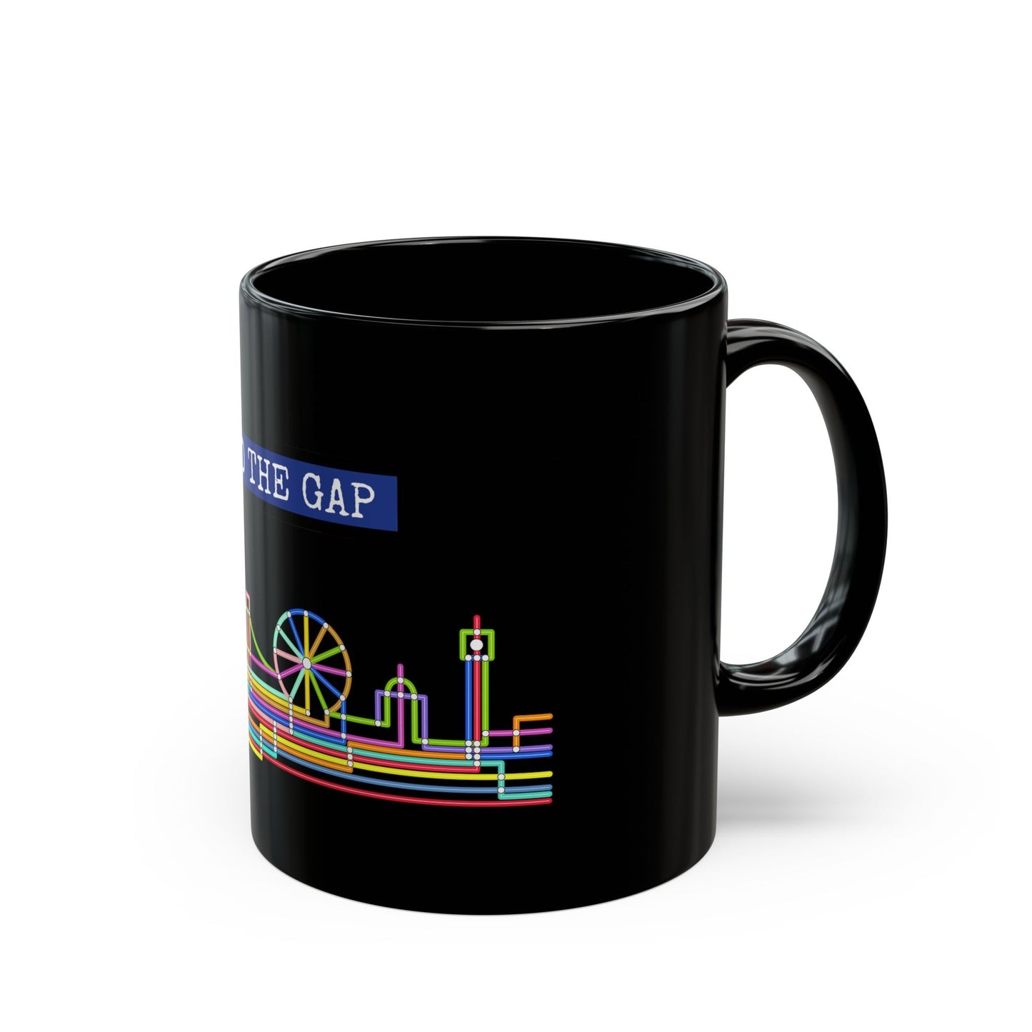 Mind The Gap Black Mug — Neon London Skyline 11oz/15oz