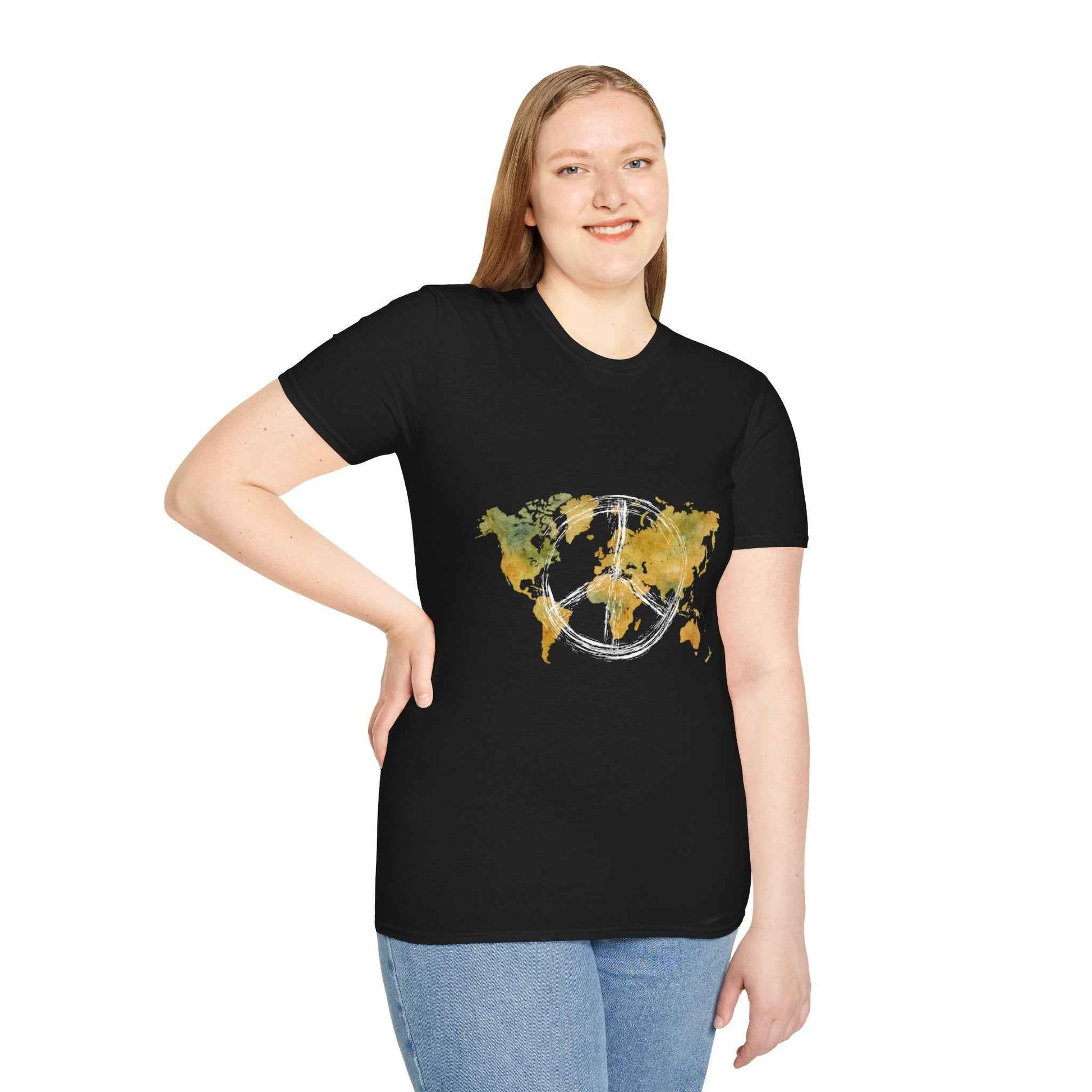 Peaceful World Map T-Shirt — Watercolor Peace Sign Globe T-Shirt