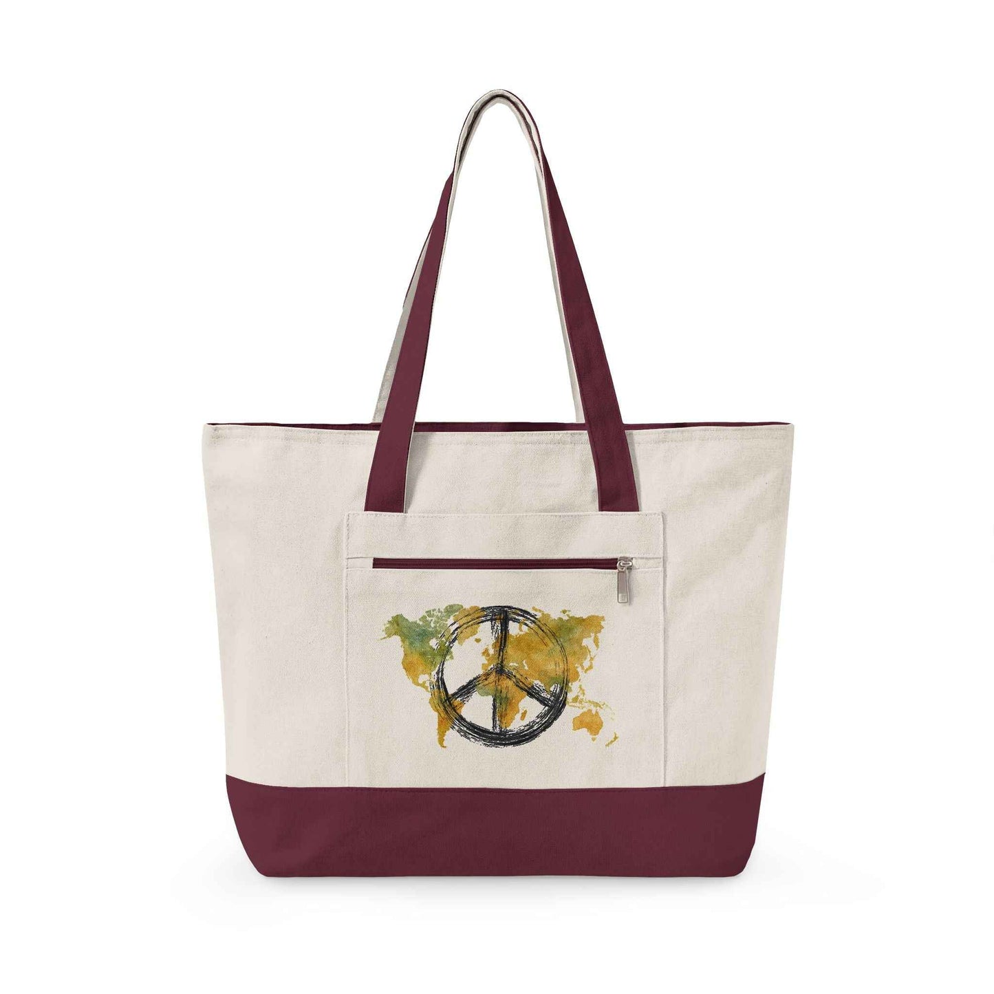 Canvas Tote Bag World Peace - World Map Watercolor Print