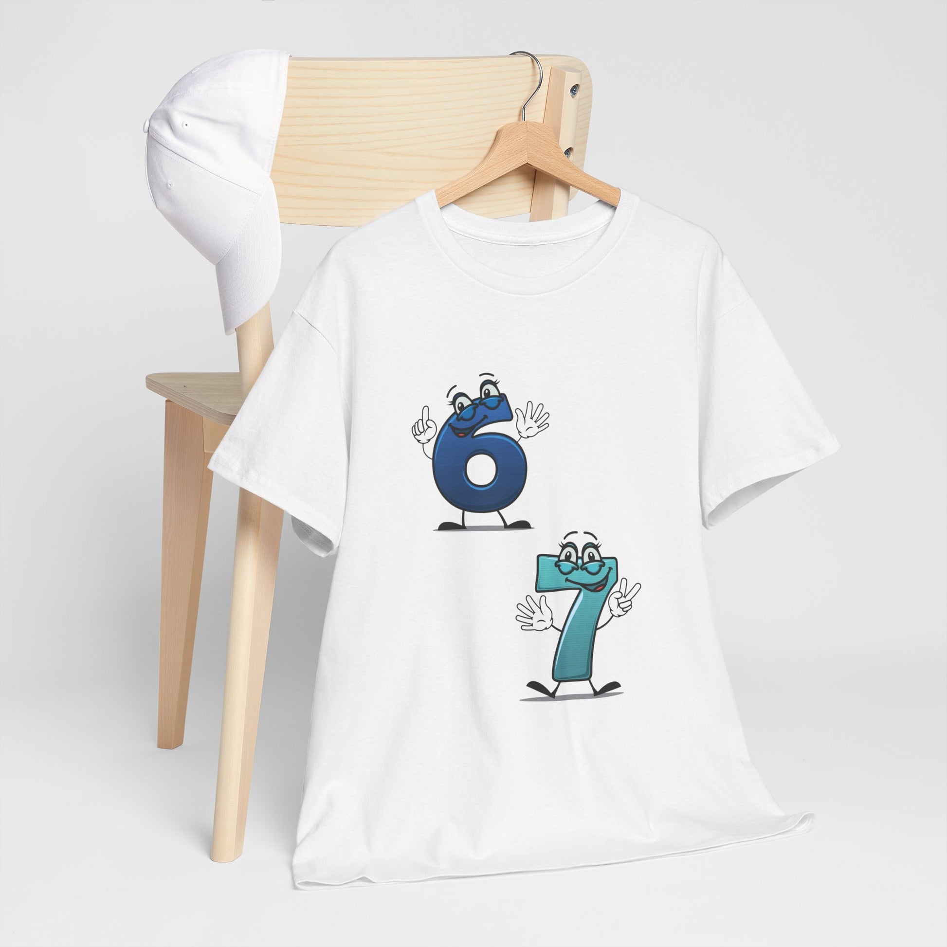Number 6 & 7 Cartoon Tee — Playful Matching Numbers Graphic T-Shirt - Conscience Garment