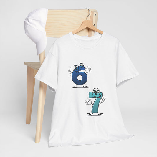 Number 6 & 7 Cartoon Tee — Playful Matching Numbers Graphic T-Shirt - Conscience Garment