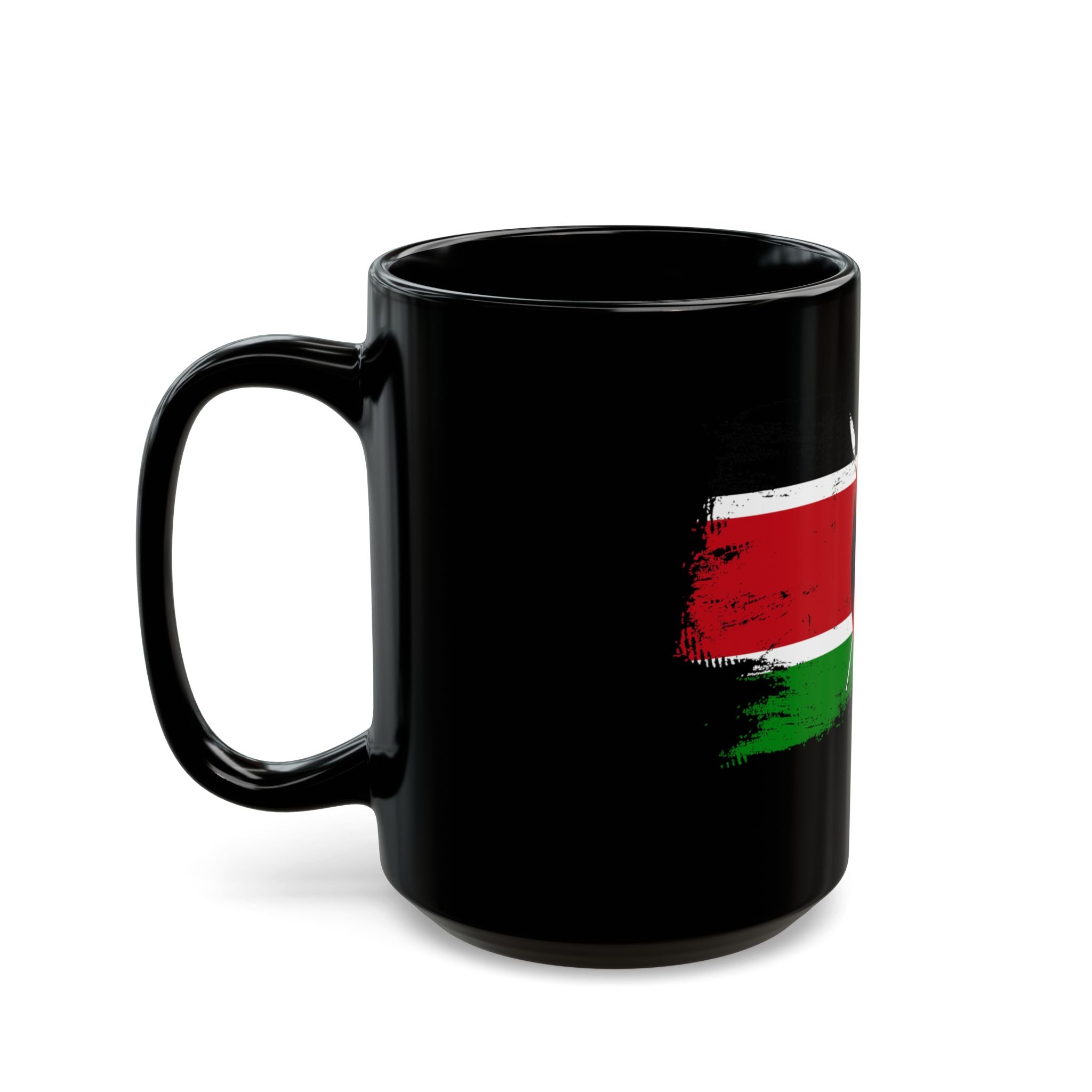 Kenya Flag Black Coffee Mug – Distressed Kenyan Shield & Spears Design (11oz, 15oz)