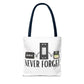 Retro Media 'Never Forget' Tote Bag — Vintage Cassette, VHS & Floppy Design