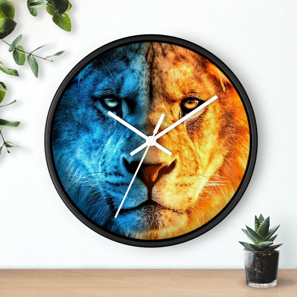 Lion Face Wall Clock — Blue & Orange Dual-Tone Lion Art Clock