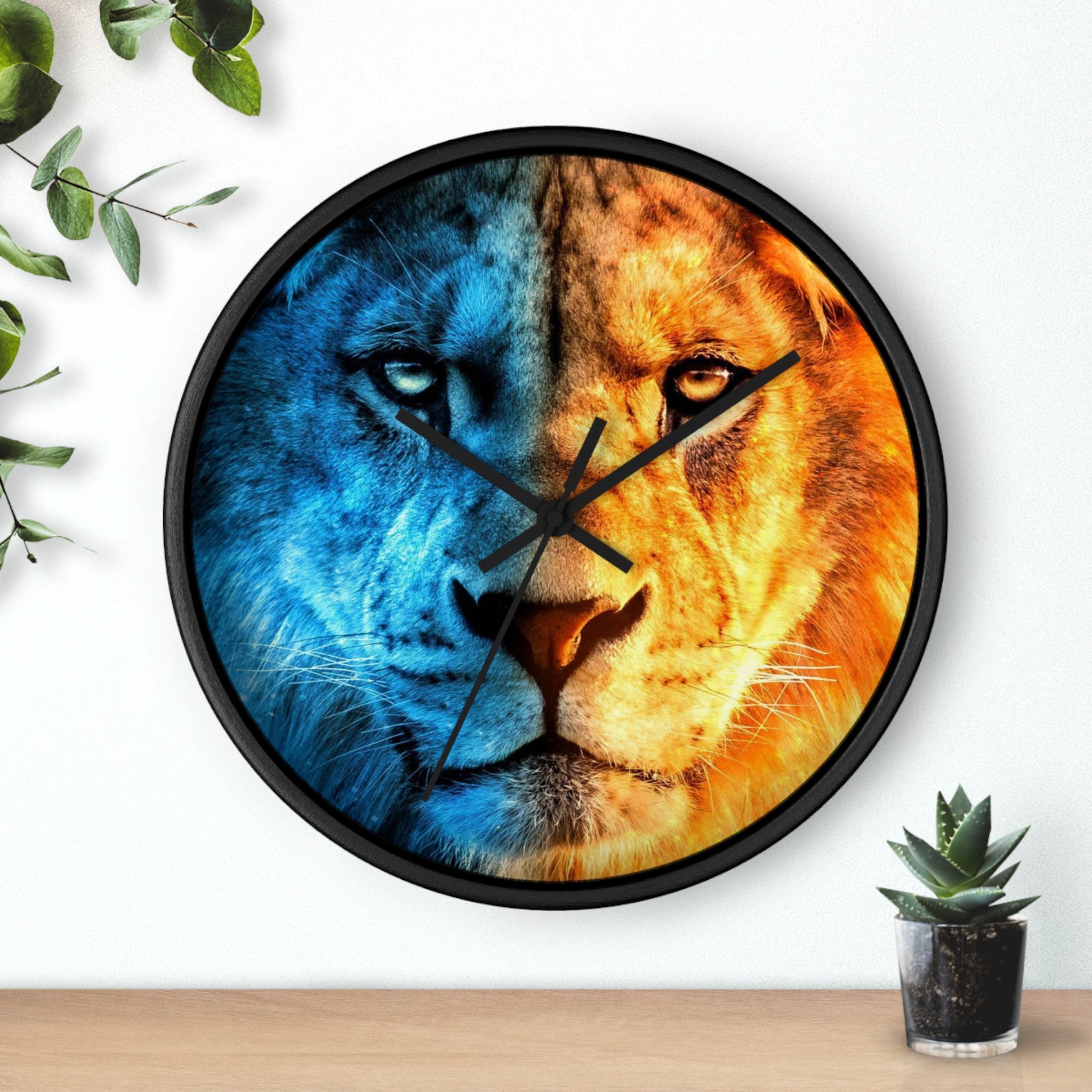Lion Face Wall Clock — Blue & Orange Dual-Tone Lion Art Clock