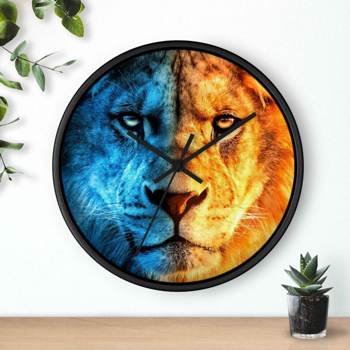 Lion Face Wall Clock — Blue & Orange Dual-Tone Lion Art Clock