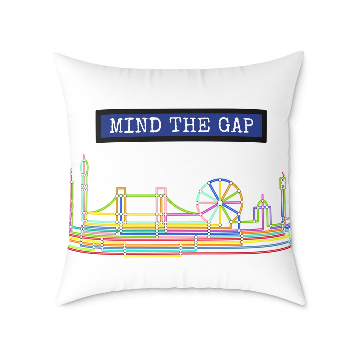 Mind The Gap London Skyline Throw Pillow