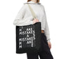 Mistakes Repeat Pattern Tote Bag — Black Typography Shopper