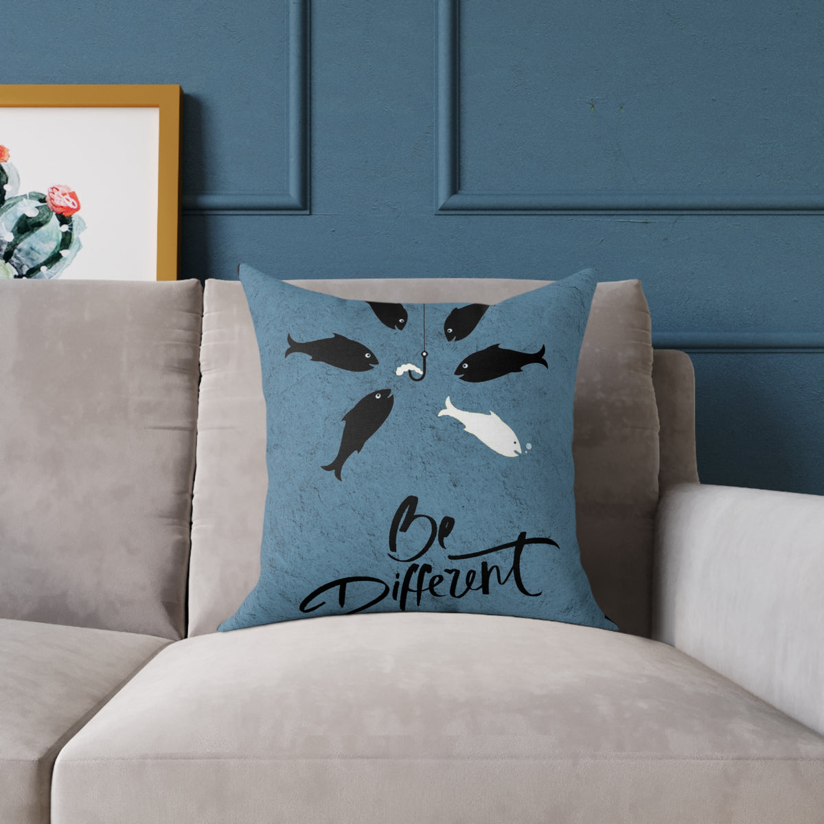 Be Different Fish Throw Pillow – Inspirational Nautical Accent Cushion