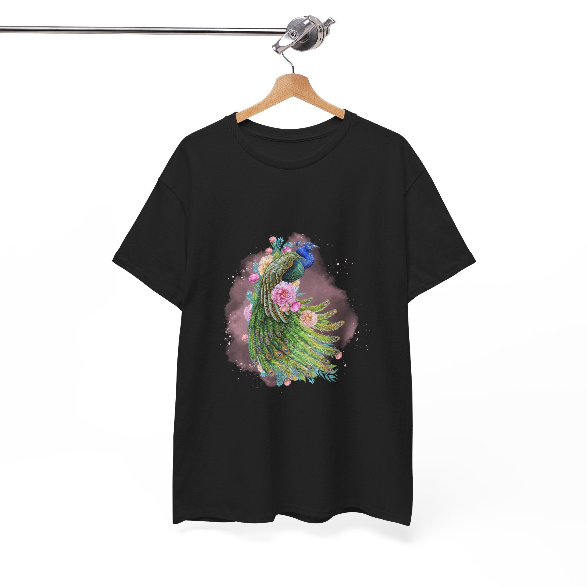 Peacock Floral Tee — Colorful Peacock Graphic T-Shirt - Conscience Garment