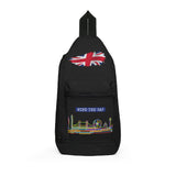 Mind the Gap London Sling Bag — Neon Skyline & Union Jack Travel Crossbody
