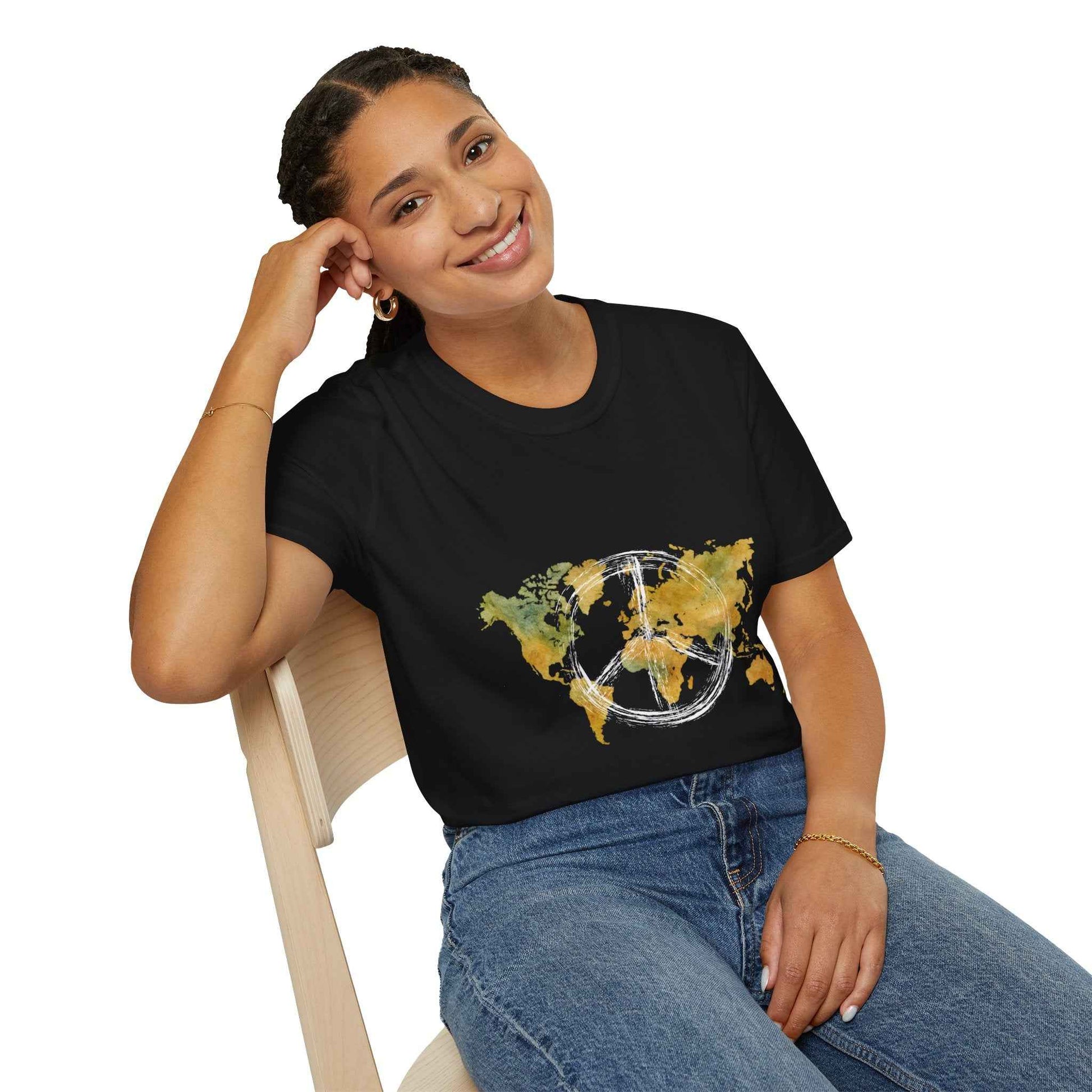 Peaceful World Map T-Shirt — Watercolor Peace Sign Globe T-Shirt