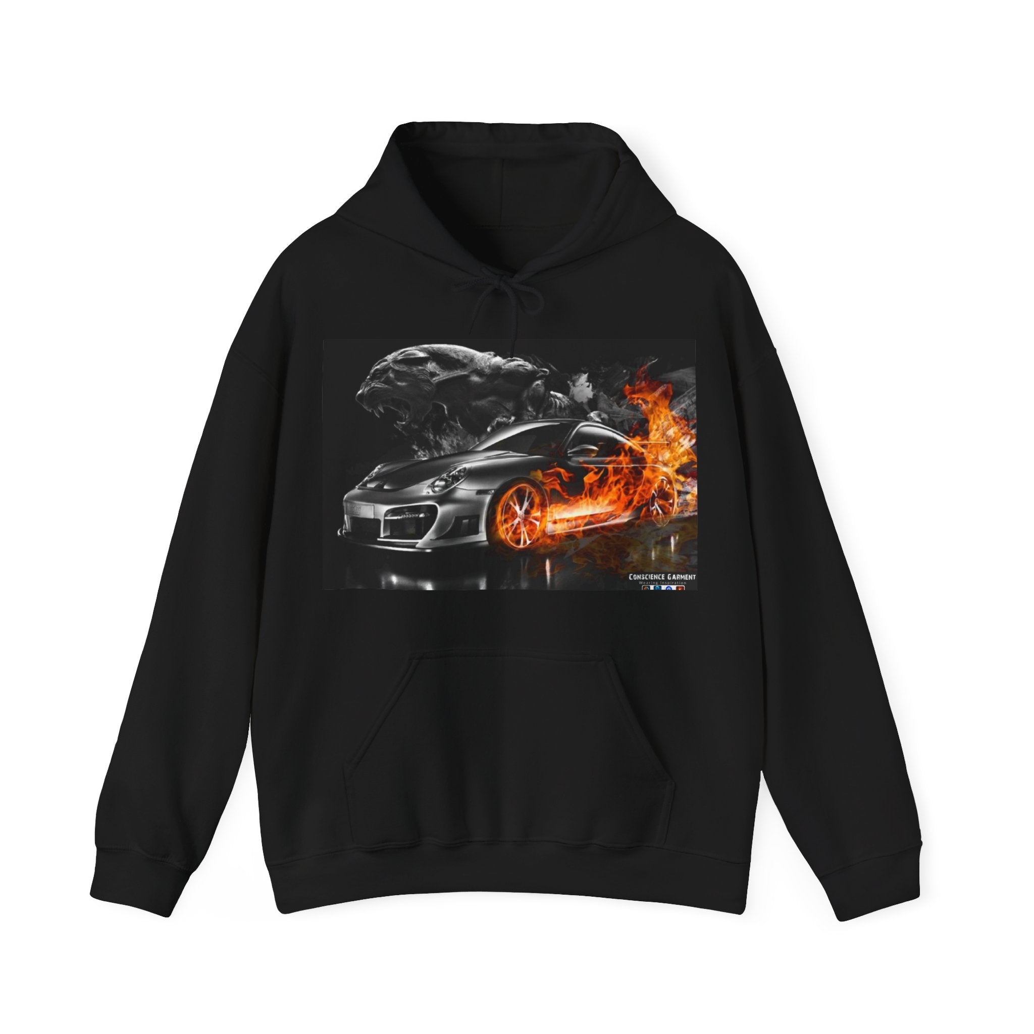 Fast sports Car, Hoodie, Heavy Cotton, Men, Women, Gift, Mindfulness, Motivation, Inspiration, Conscience Garment, Black