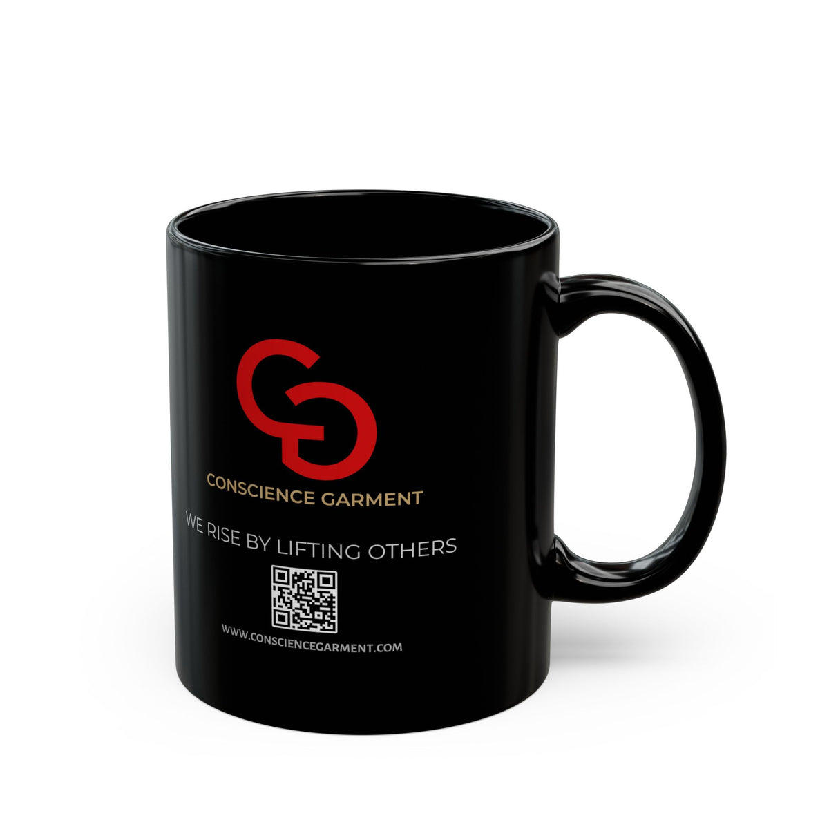 Empowering Black Mug - We Rise by Lifting Others, Unique Gift for Motivational Enthusiasts, Coffee Lovers, Inspirational Decor - Conscience Garment