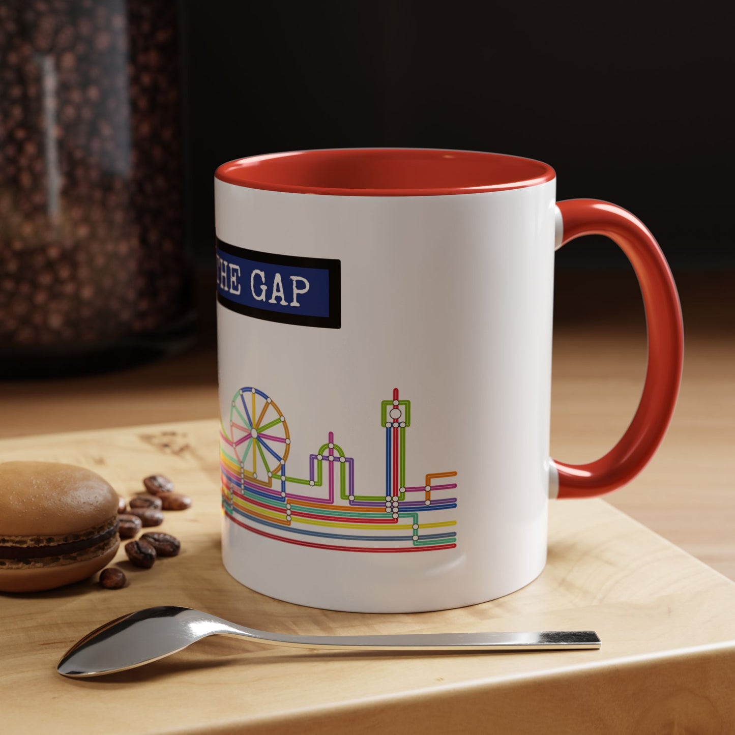 Mind the Gap Coffee Mug — Colorful City Skyline Accent Mug (11/15oz)