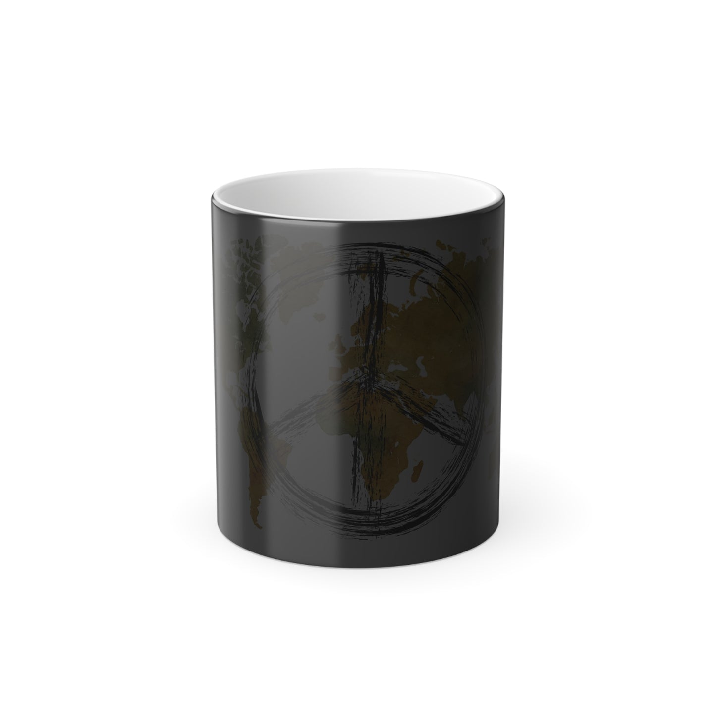 Peaceful World Color-Changing Mug — Watercolor Peace Sign Globe, 11oz