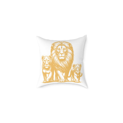 Lion Family Decorative Pillow – Golden Lion & Cubs Square Throw Pillow