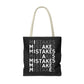 Mistakes Repeat Pattern Tote Bag — Black Typography Shopper