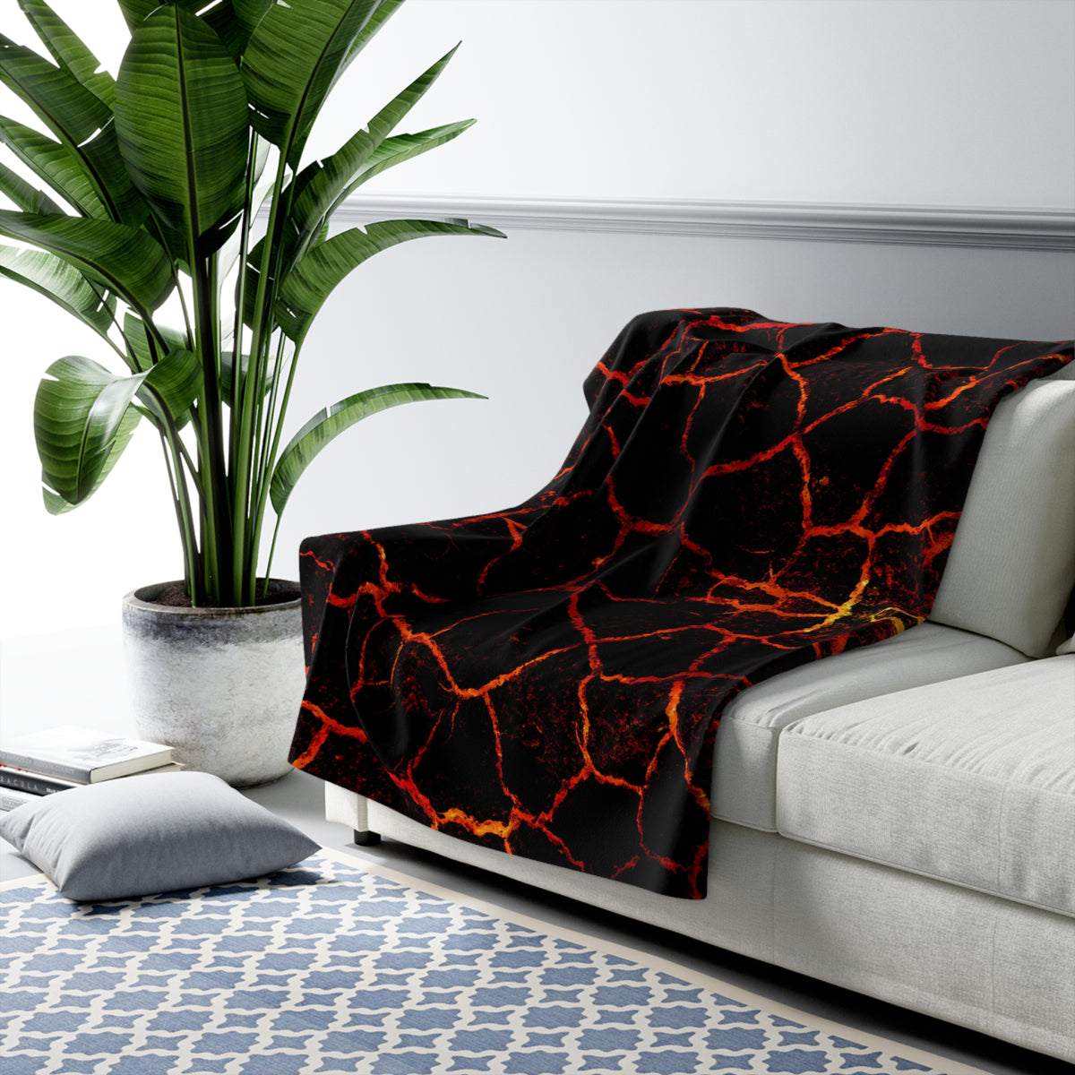 Lava Crackle Sherpa Blanket – Volcanic Noir Fleece Throw