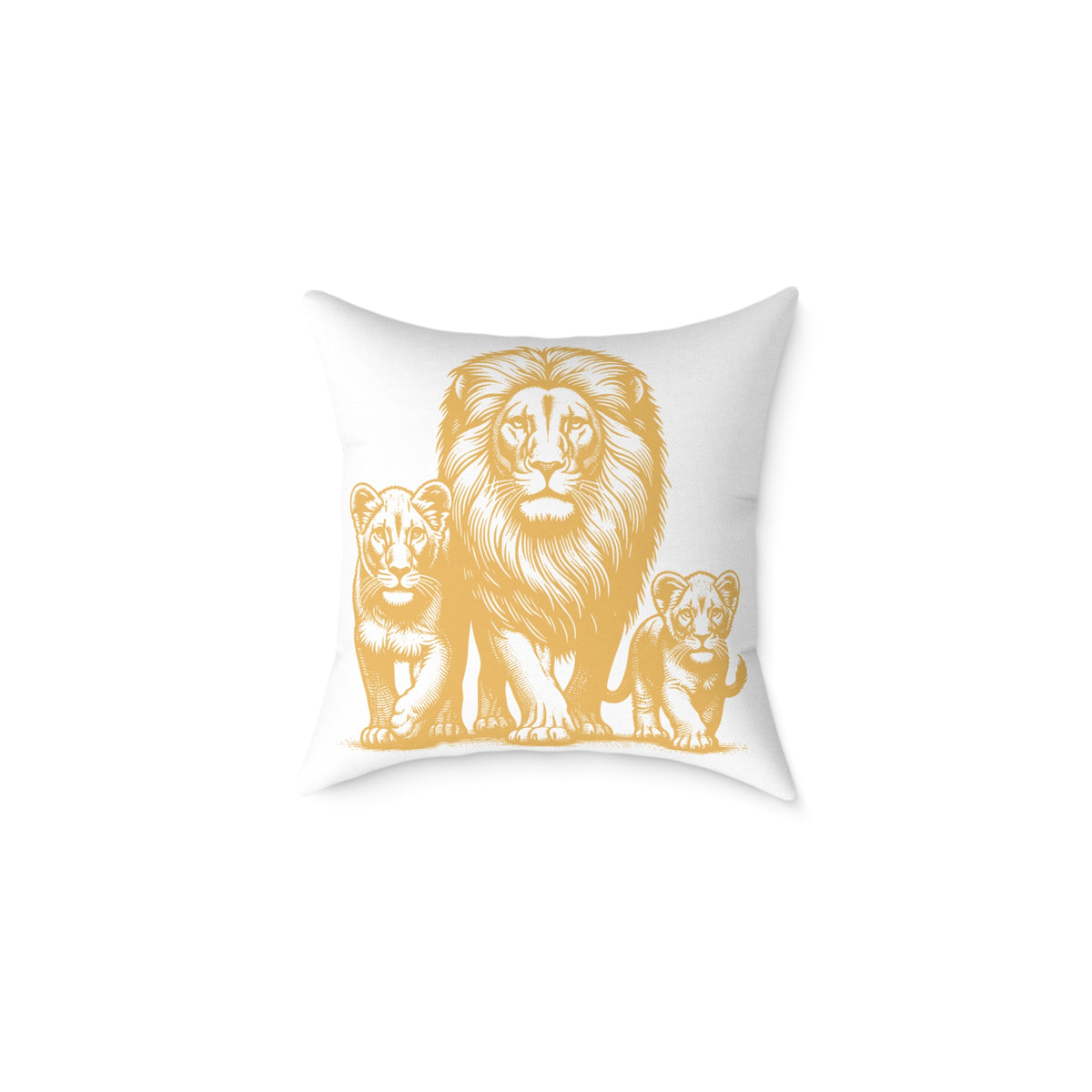 Lion Family Decorative Pillow – Golden Lion & Cubs Square Throw Pillow