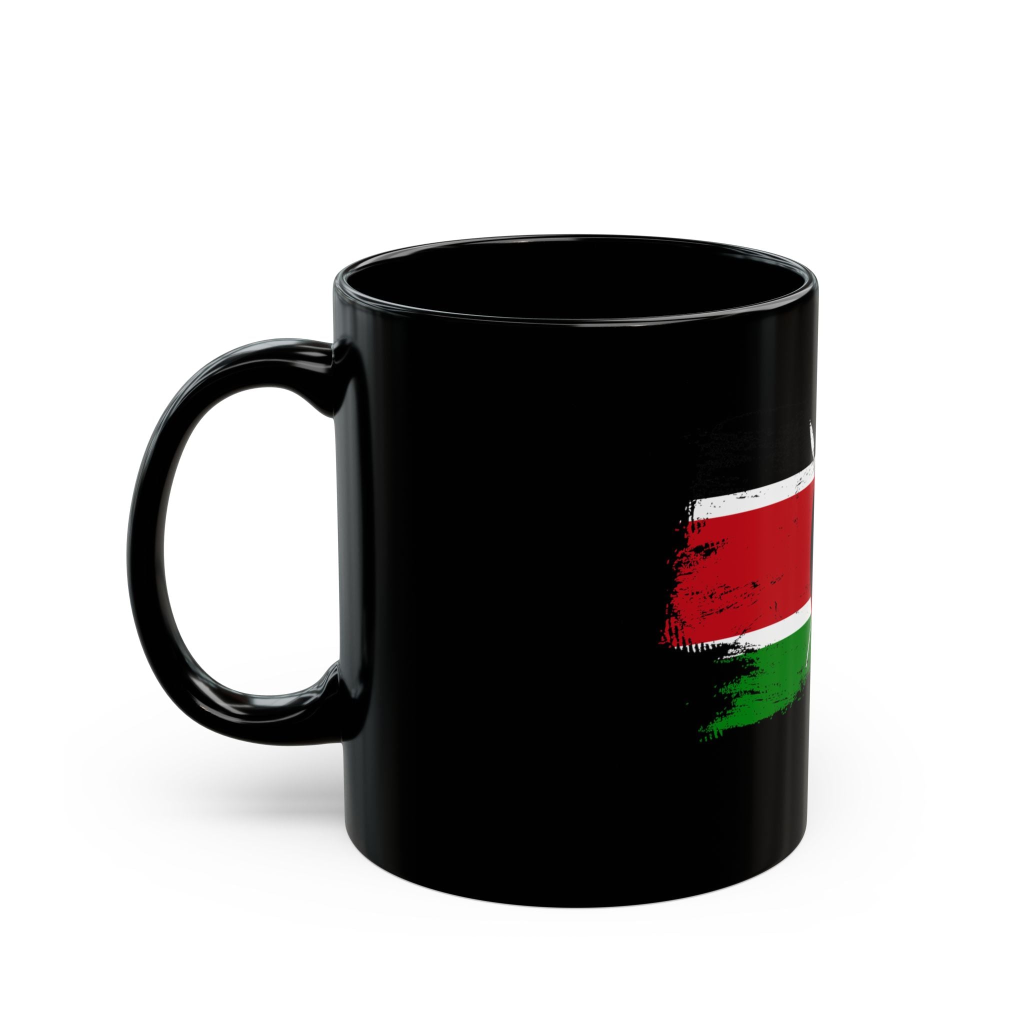 Kenya Flag Black Coffee Mug – Distressed Kenyan Shield & Spears Design (11oz, 15oz)