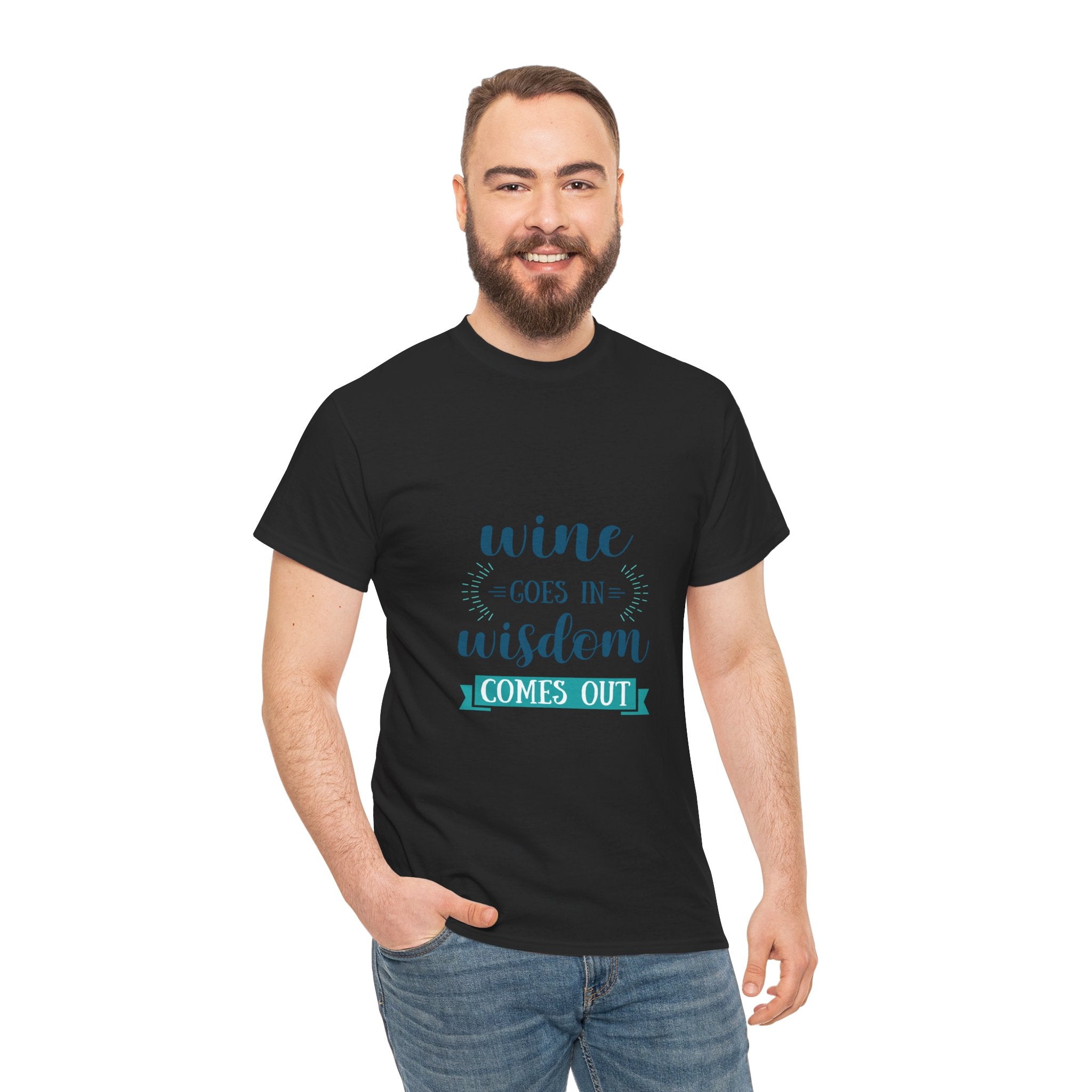 Wine Goes In Wisdom Comes Out Unisex Heavy Cotton Tee, Funny Wine T-Shirt, Gift for Wine Lovers, Casual Wear, Party Shirt