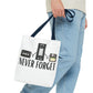 Retro Media 'Never Forget' Tote Bag — Vintage Cassette, VHS & Floppy Design