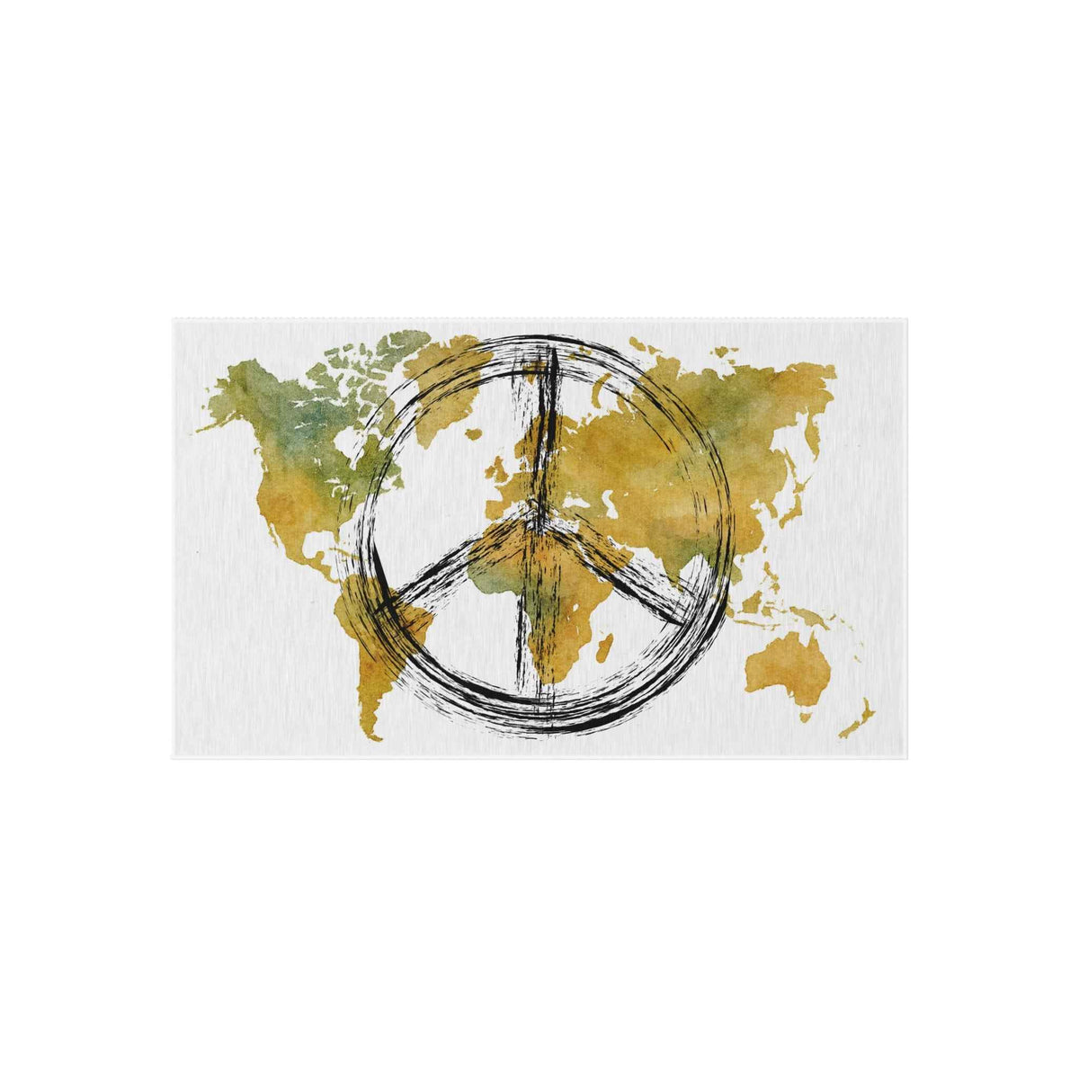 Peace World Map Outdoor Rug — Watercolor Earth & Peace Symbol Doormat